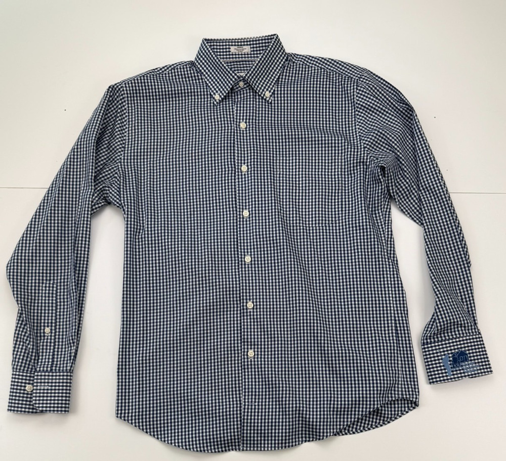 Peter Millar Crown Soft Shirt Mens M Blue White Gingham Silk Blend Button Down